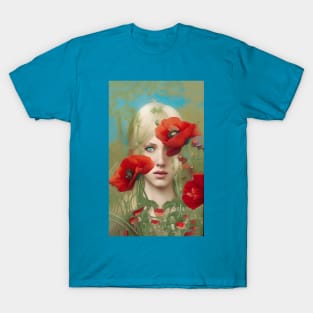 Stunning dreamy design of a pretty girl and poppy flowers T-Shirt